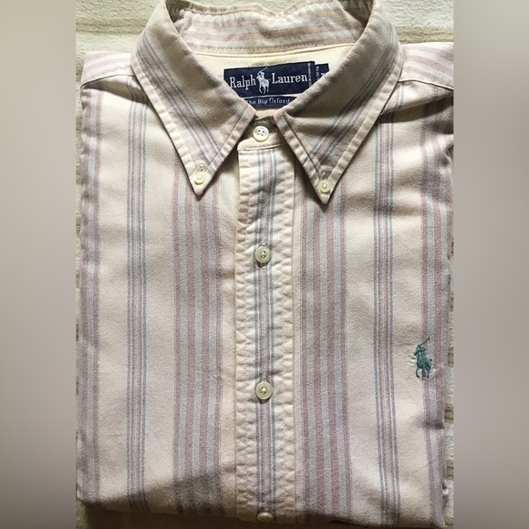 Ralph Lauren Stone and Blue Striped Oxford Big Shirt